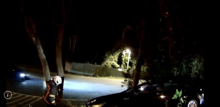 圖片說明：天雨路滑視線不佳，營小客車駕駛竟駛出道路滑落邊坡。(記者宋紹誠翻攝）