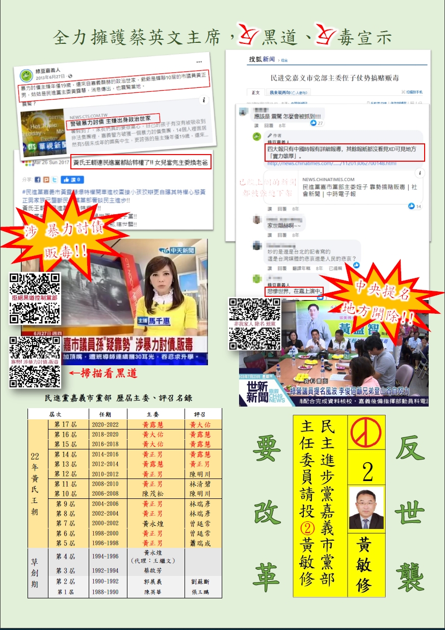 圖片說明:黃敏修主張改革主委世襲制黨部家天下。(記者劉治強翻攝)