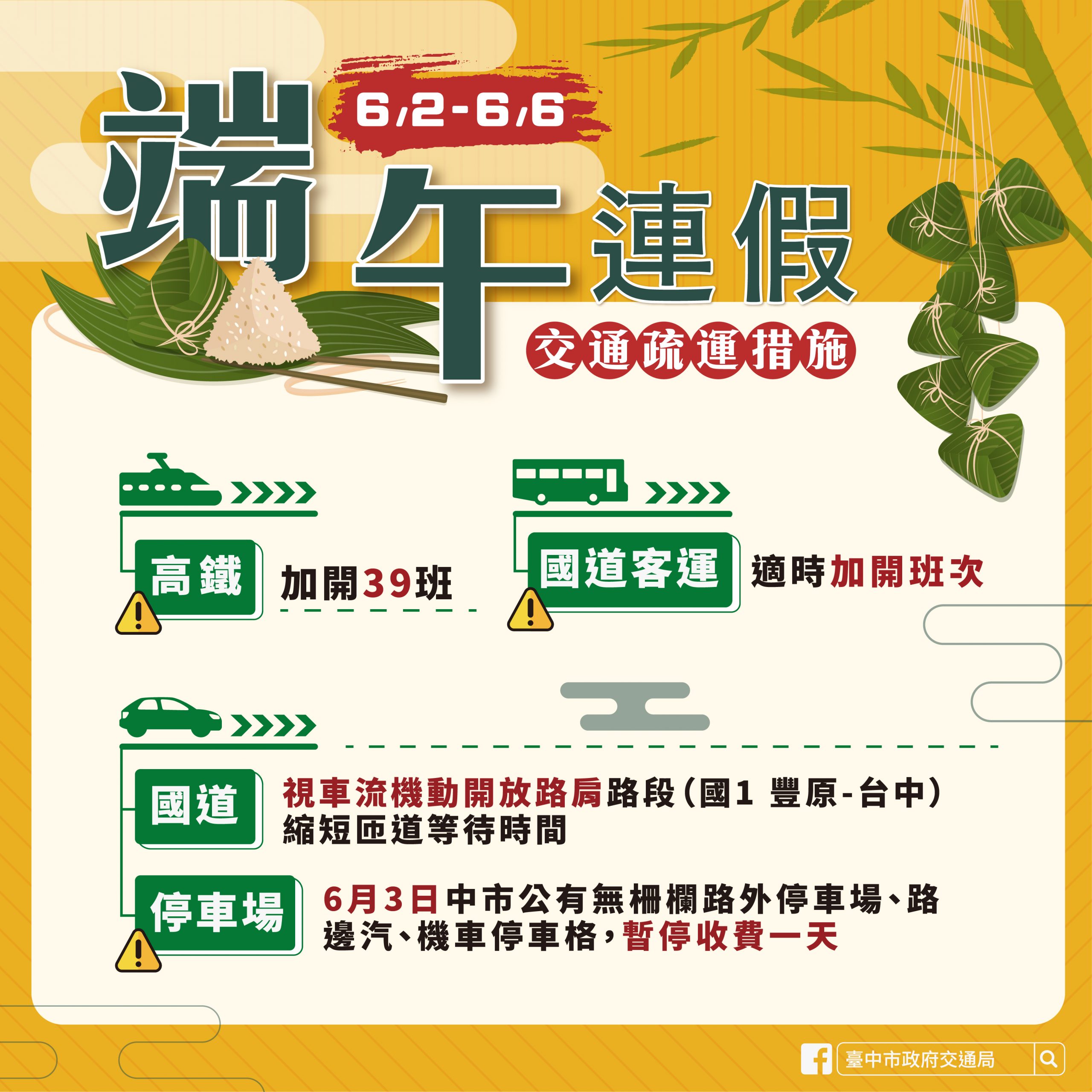 圖片說明:端午連續假期將至中市祭交通疏導措施。(記者謝榮浤翻攝)