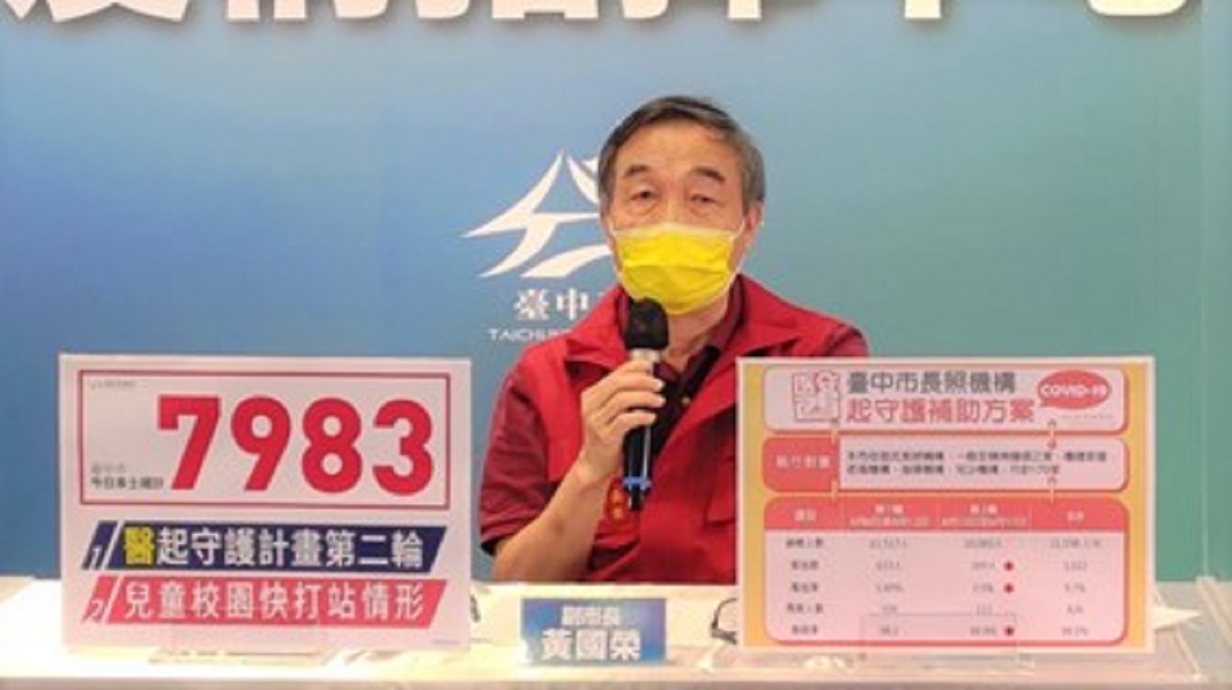 圖片說明:台中市副市長黃國榮說明目前疫情狀況並呼籲不可放鬆警戒。(記者謝榮浤翻攝)