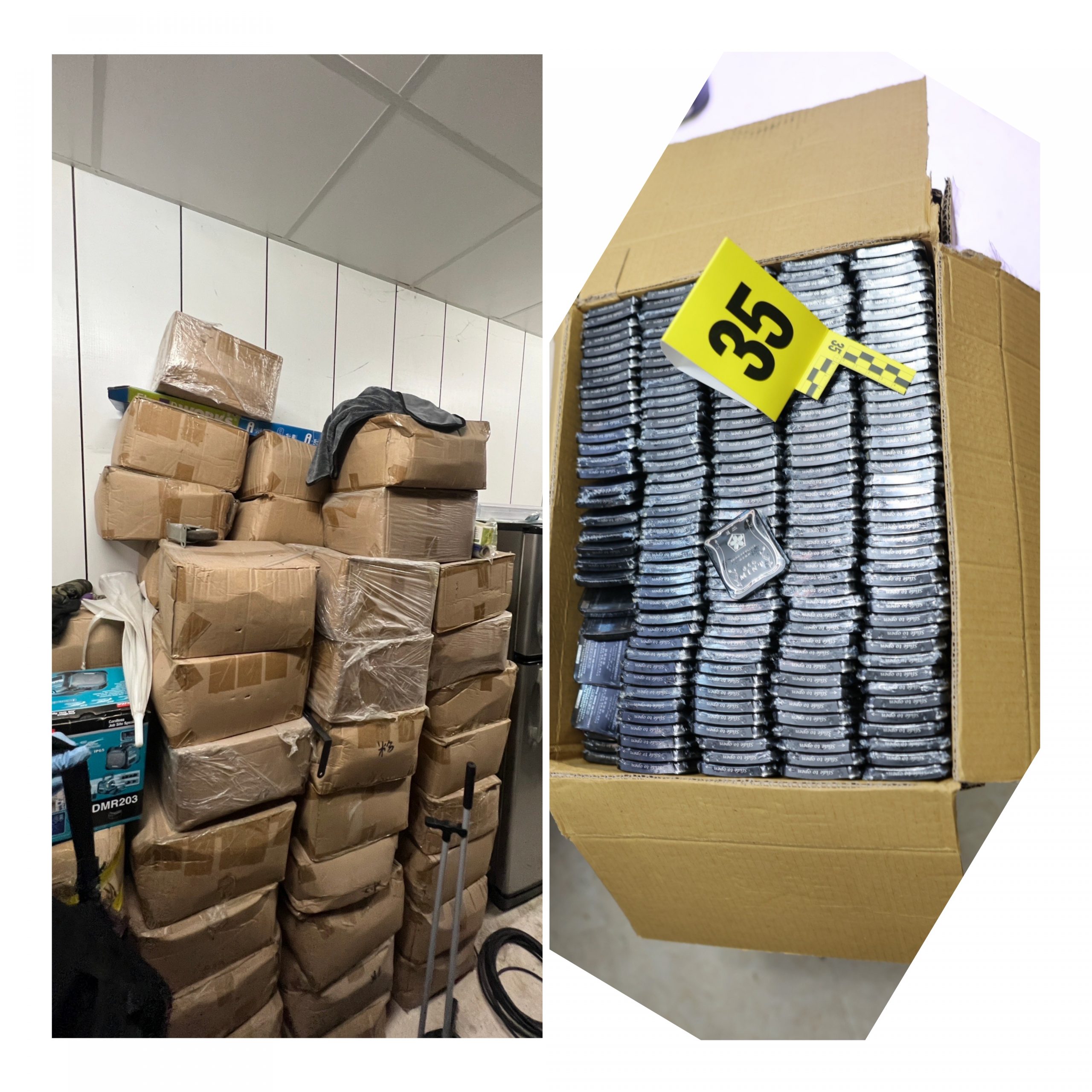 專案小組循線破獲由陳嫌等人在台製毒工廠,當場緝獲一粒眠成品近5萬顆、毒咖啡包422包及大批半成品、製毒器具等贓物。(記者張艷君翻攝)