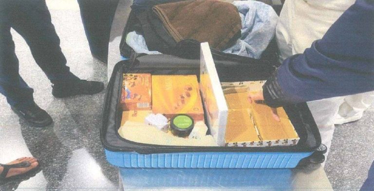 犯嫌以行李夾藏海洛因磚欲走私流入。（記者徐煜勝翻攝）