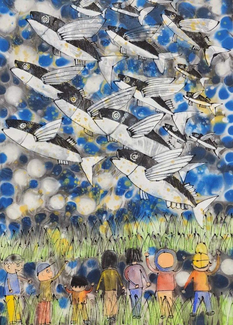 白浩廷同學作品：看飛魚去--榮獲5-6年級特優獎。（圖/記者黃溎芬翻攝）