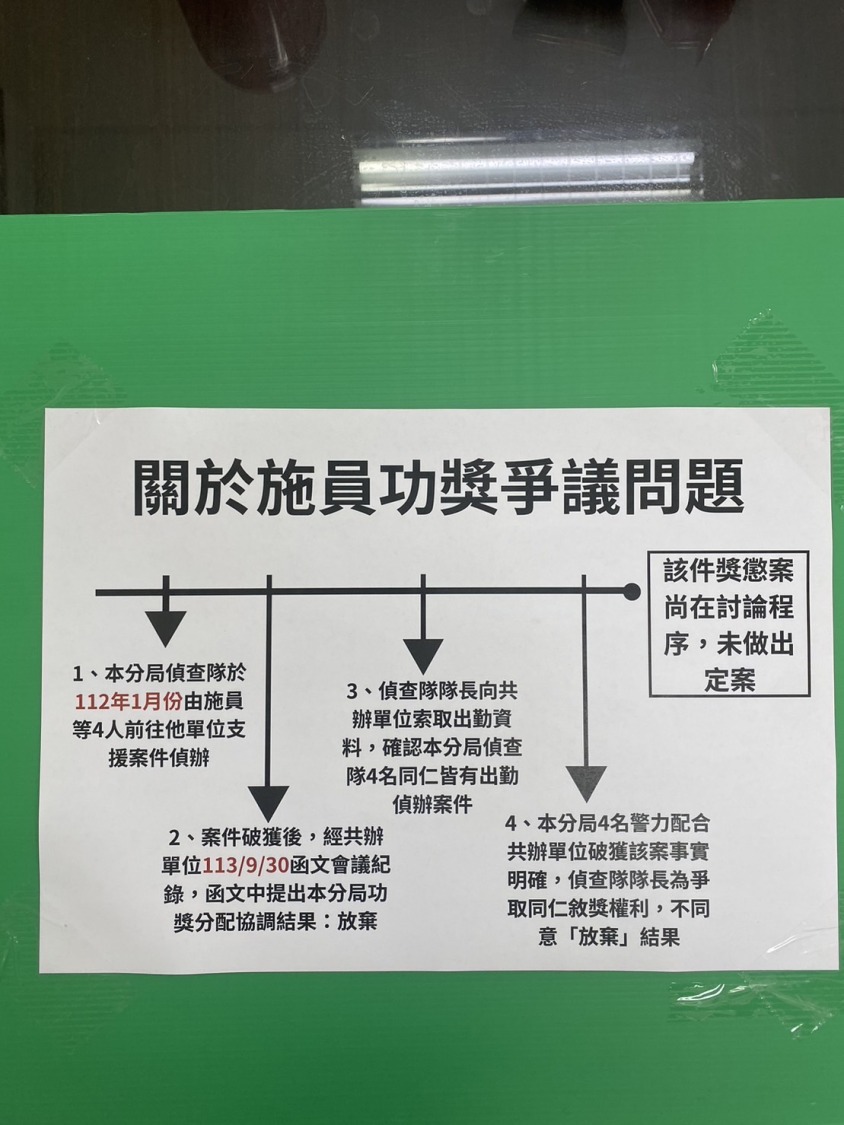 新莊分局表示對於施警功獎徐子胤隊長持續向共辦友軍積極爭取協調。(記者徐煜勝翻攝)
