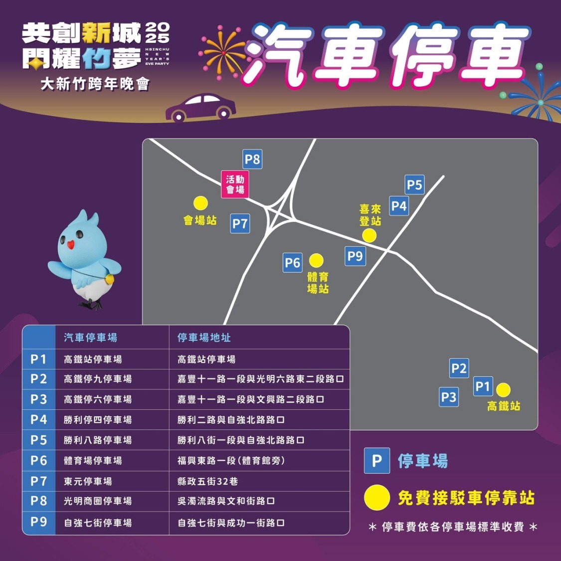 「共創新城」大新竹跨年晚會12/31交通管制懶人包-汽車停車。(圖/記者林照東翻攝)