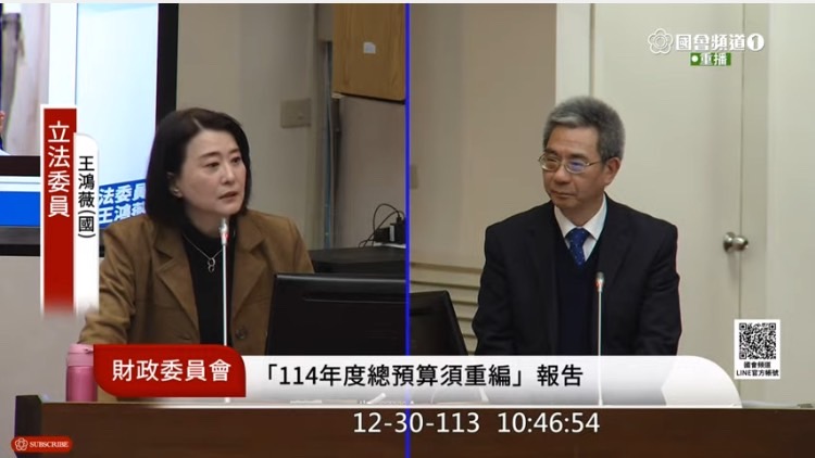 王鴻薇在財政委員會質詢行政院副秘書長李國興。(圖/國會頻道)