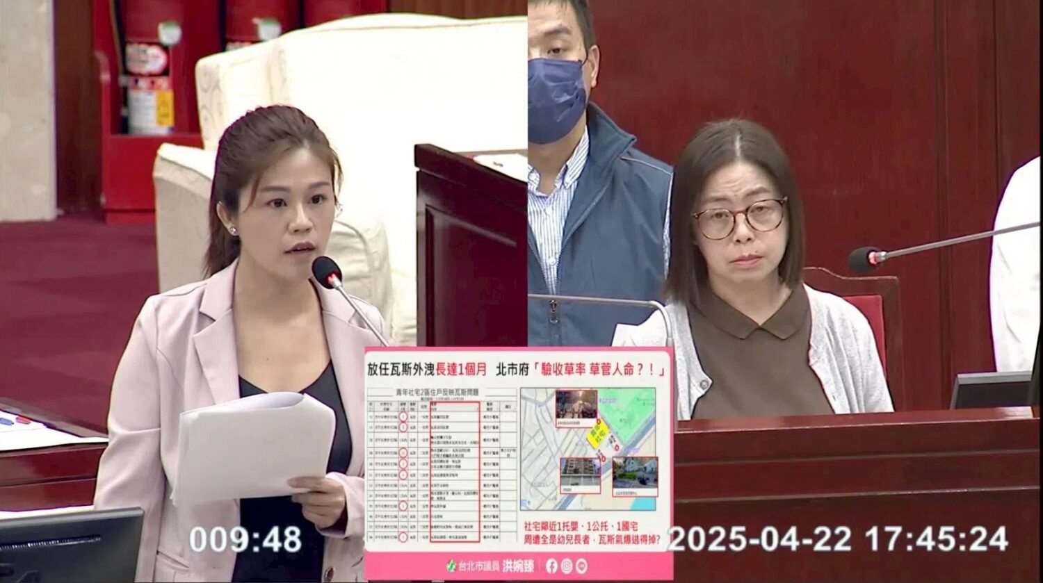 台北市議員洪婉臻(圖左)痛批北市府社宅驗收草率、管理失能,住戶安全淪為犧牲品。(記者 趙靜姸翻攝)