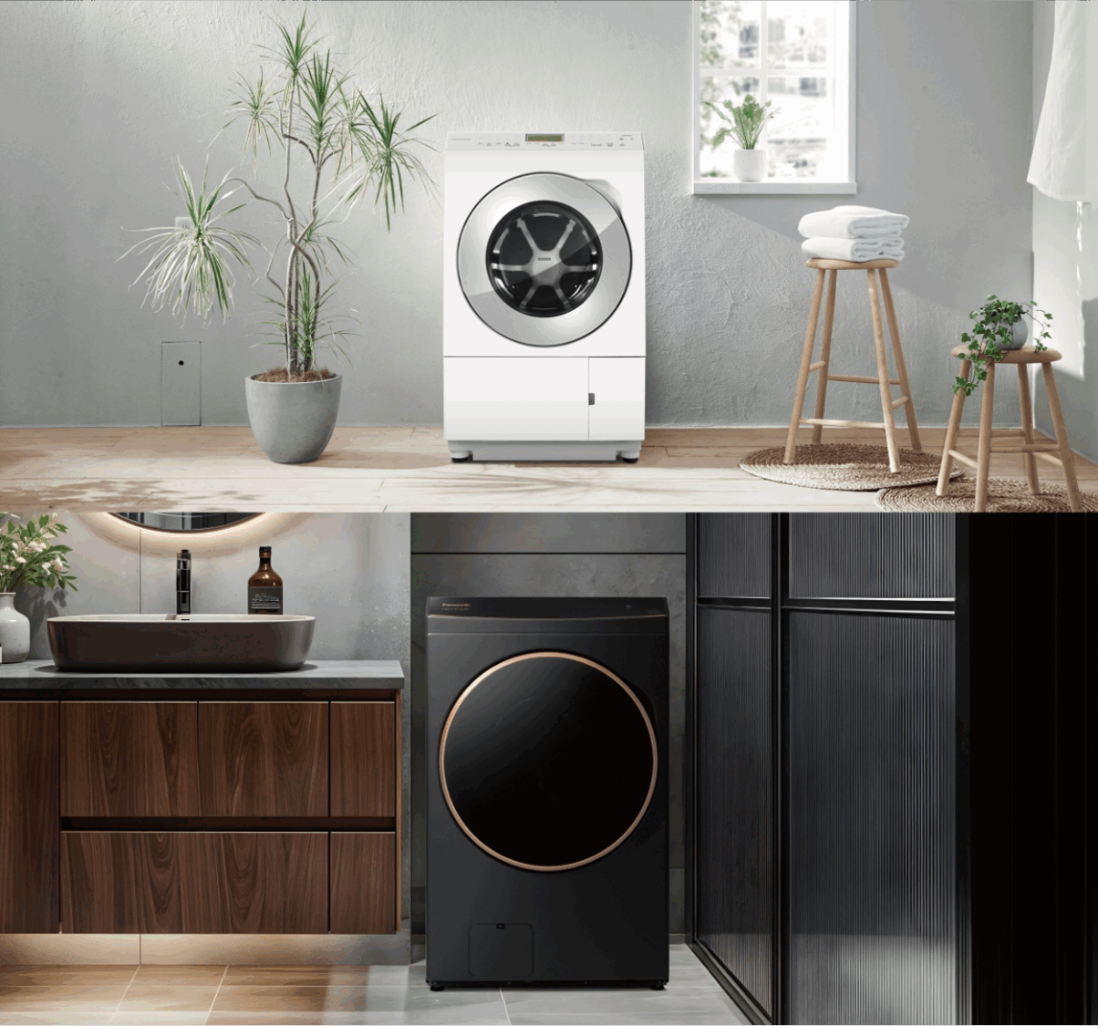 日製的NA-LX128B系列機型(上圖),搭載Heat Pump熱泵除濕式烘乾技術與nanoe X健康科技,外觀融合日系簡約美學,適合重視洗衣效能與居家風格整合的用戶。台製的NA-V170RPH(下圖)、NA-V150RPH機型,擁有大容量與Heat Pump熱泵除濕式烘乾技術,強調實用機能與節能效率,適合洗衣量大、注重操作便利與生活節奏的家庭。(圖/業者提供)