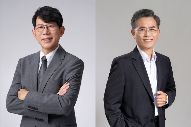 車輛中心通過高階主管人事案，由王正健（左）續任董事長，並由廖學隆（右）升任總經理。(圖/財團法人車輛研究測試中心提供)