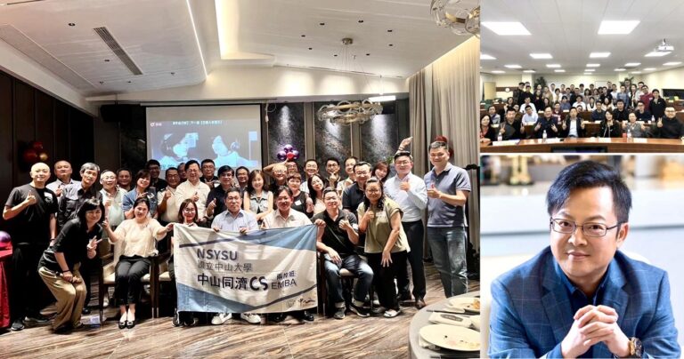 陳佑昌董事長分享二年半取得中山×上海同濟大學雙學位及學習歷程。(圖/中山大學CSEMBA提供)