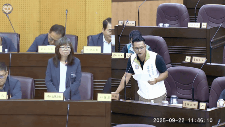 桃園市婦幼局長杜慈容(左)、桃園市議員李宗豪(右)。(圖/桃園市議會議事直播)