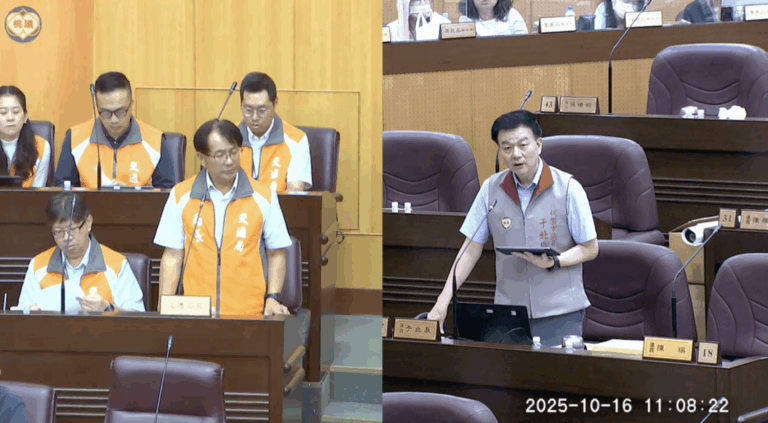 桃園市議員于北辰(右)、桃園市交通局長張新福(左)。(圖/桃園市議會議事錄影)