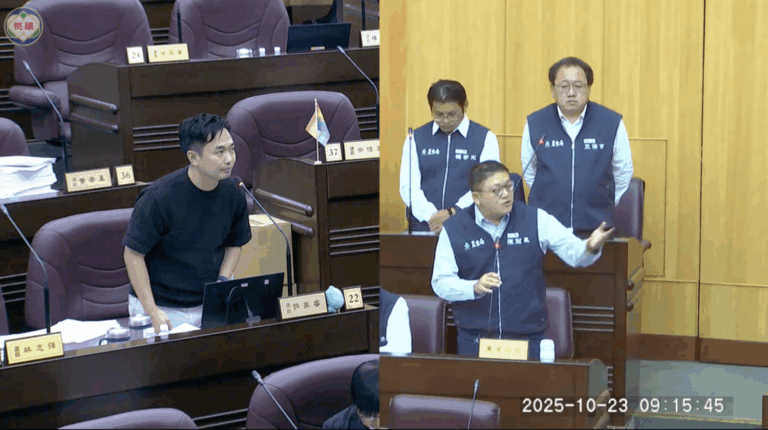 桃園市議員許家睿(左)、桃園市農業局長陳冠義(右)。(圖/桃園市議會議事錄影)