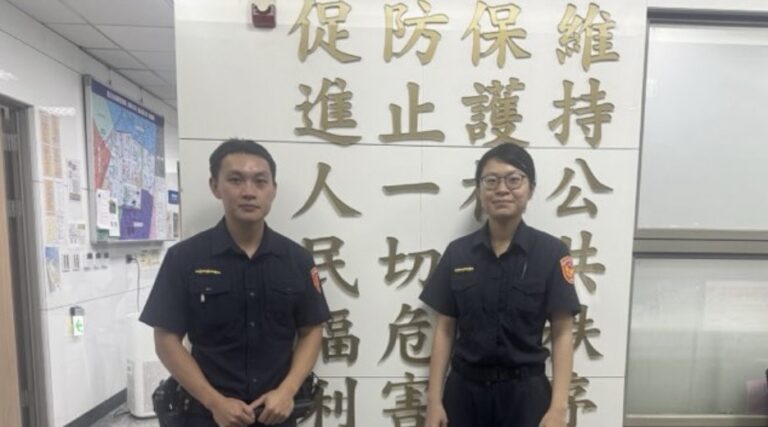 萬華分局龍山派出所警員陳鉅方（左）、陳思妤（右）。