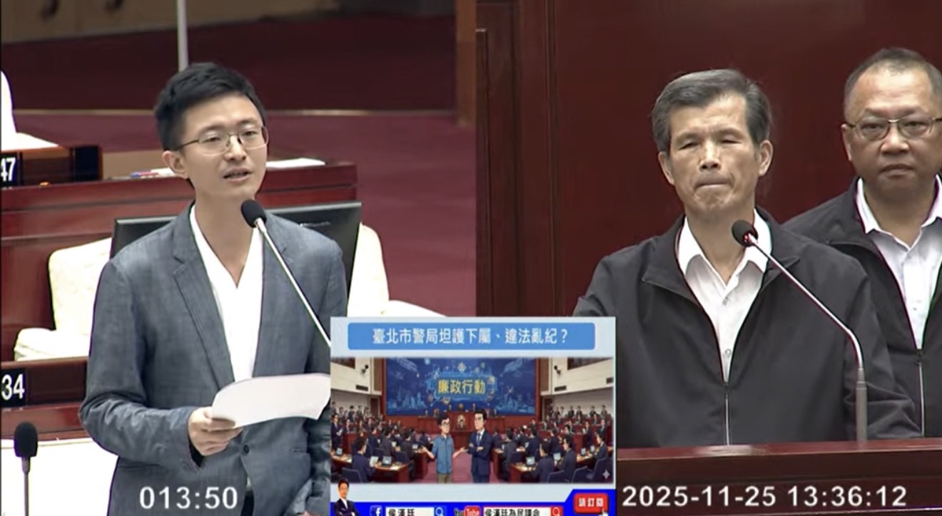 北市議員侯漢廷在議會質詢中,點出北市刑大內部人事問題。(記者徐煜勝翻攝)