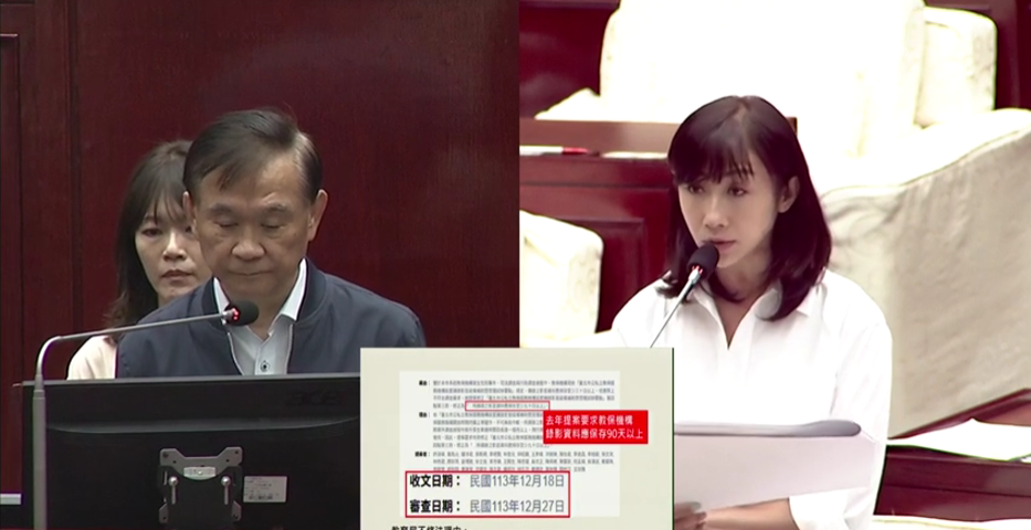 台北市議員許淑華在議會要求幼兒園普設監視器、影像保存90日。(翻攝畫面)　