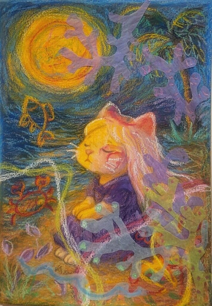 《疼。喜》系列作品以多變色彩與貓的造型為核心，象徵在癌症療程中對「美」與自我認同的重新詮釋。（圖／主辦單位提供）