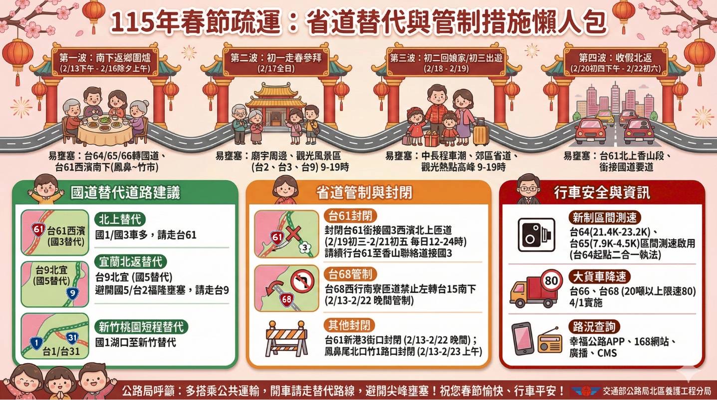 115年春節疏運:省道替代與管制措施懶人包。(圖/記者黃溎芬翻攝)