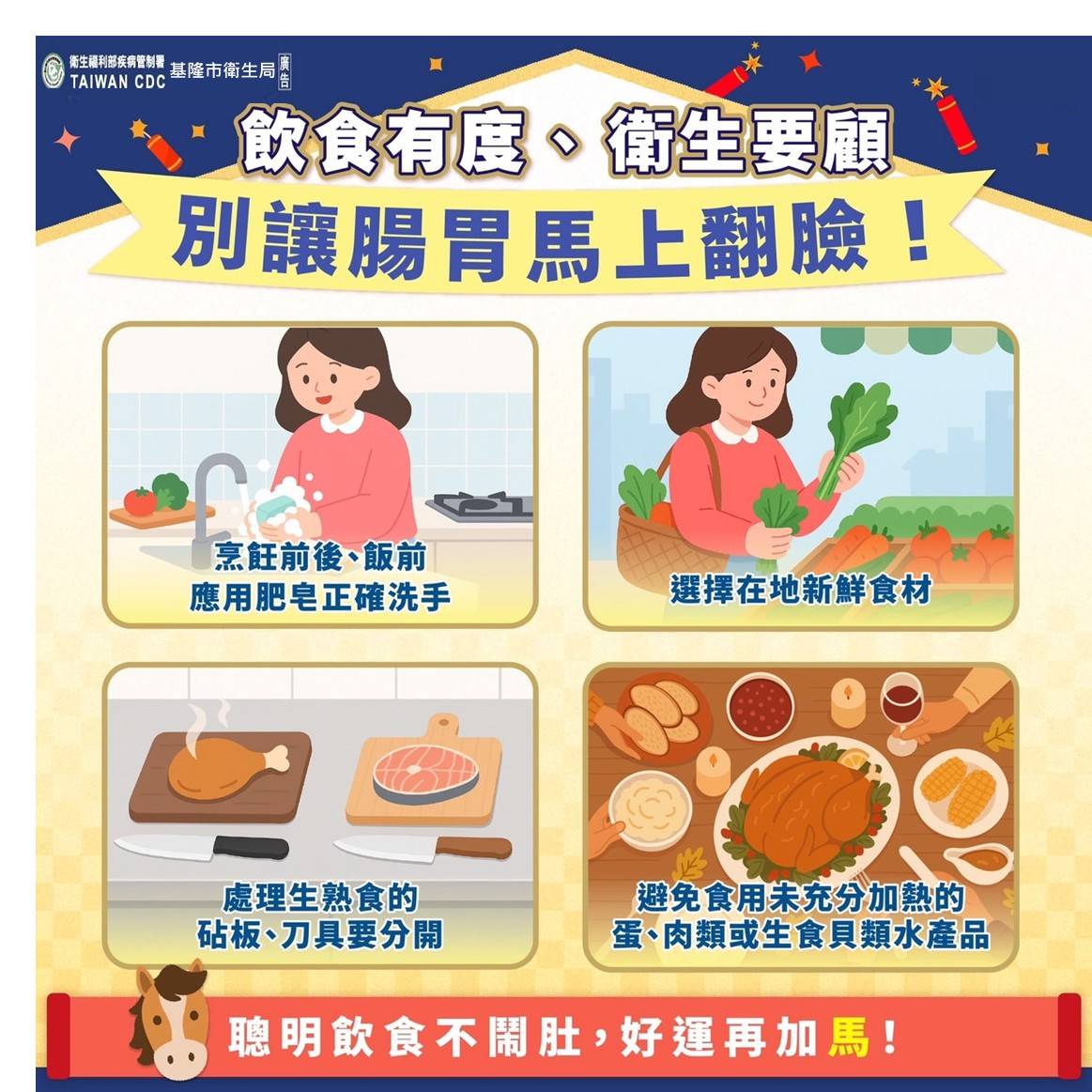 飲食衛生請勤洗手、生熟食分開、澈底加熱。（記者李健興翻攝）