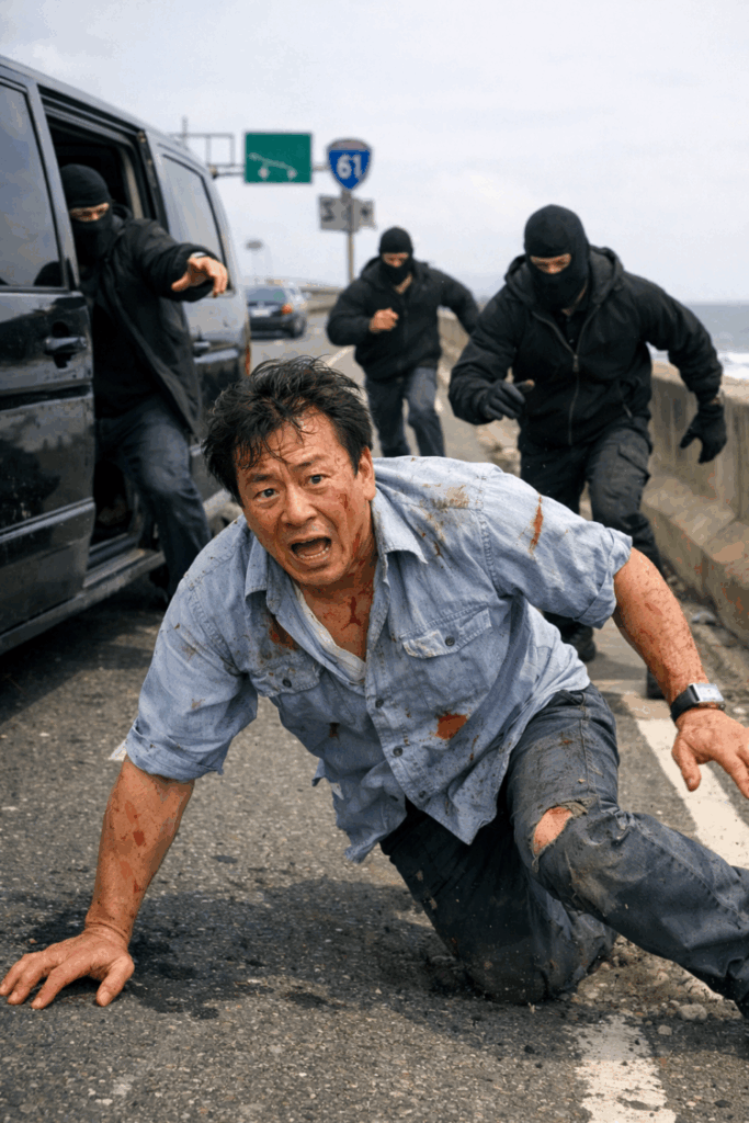 被害男子於西濱快速道路跳車後驚慌奔逃，身上多處擦傷，後方疑似嫌疑人緊追在後，場面驚險。（圖/Ai示意畫面）