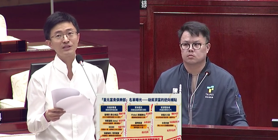 北市「節能補助」爆分配爭議 侯漢廷轟產發局拿公帑幫財團買冷氣 台北市議員侯漢廷質疑市府節能補助淪豪門小金庫。(圖/翻攝自台北市議會大會影音)