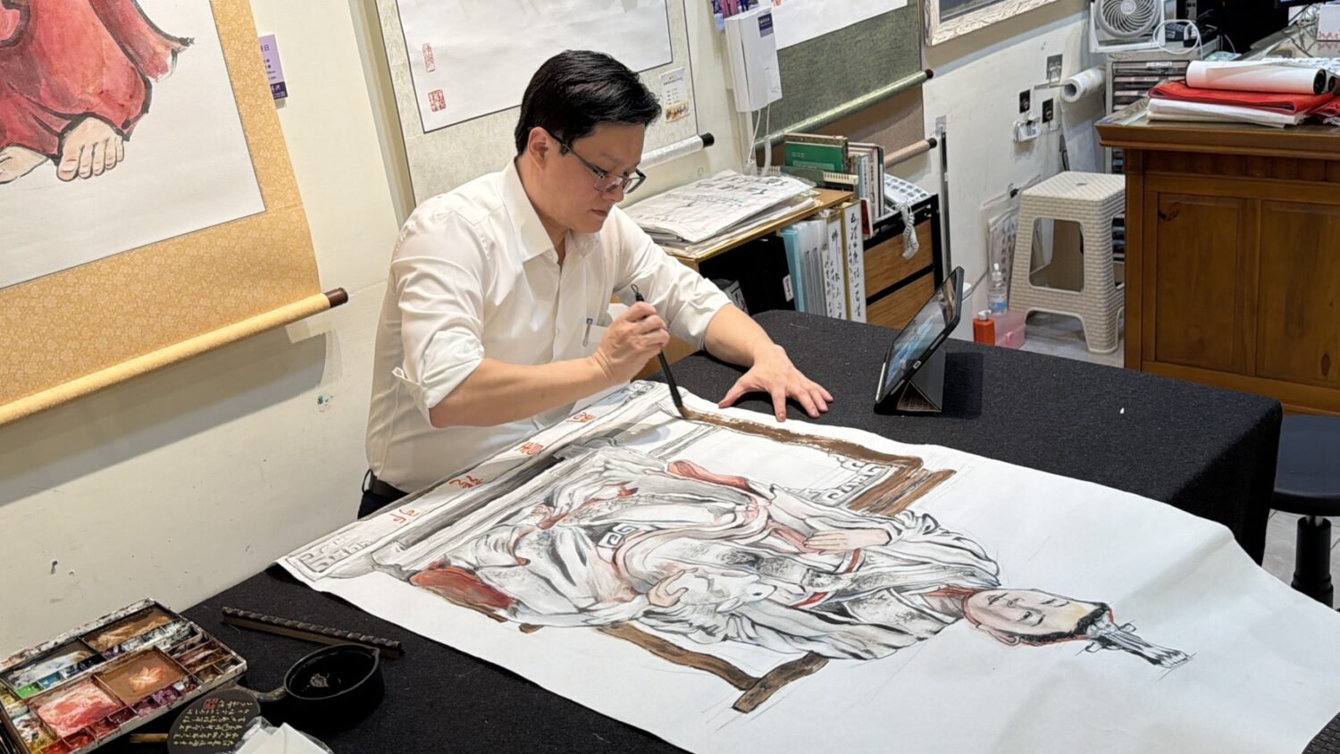 台南市政府副秘書長徐健麟以《一葦渡江圖》榮獲福岡教育委員會賞。(圖／徐健麟)