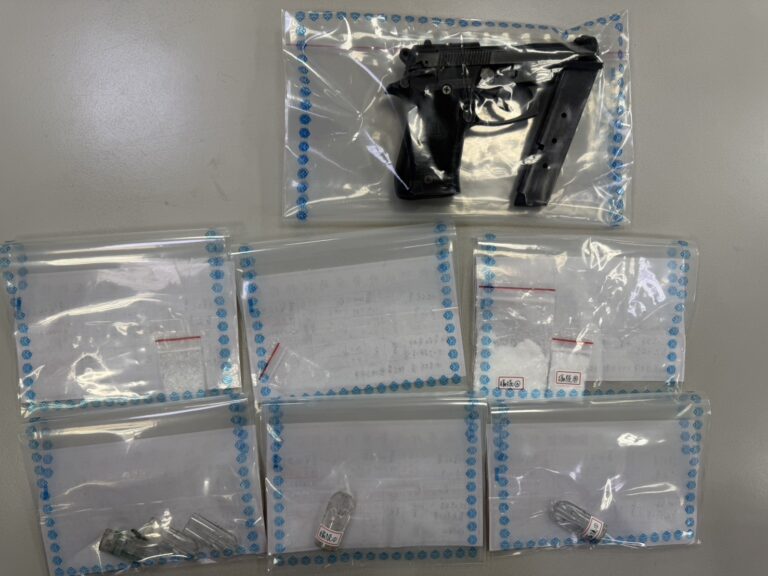 警方查獲槍支及毒品。(圖／記者李健興 翻攝）
