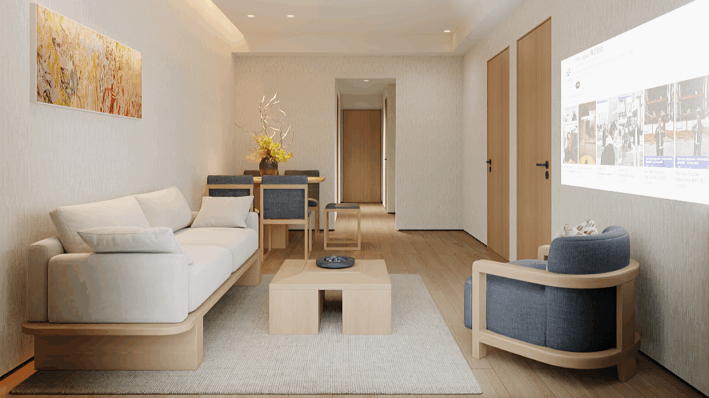 室內設計採現代簡約風格，透過開闊的採光佈局，營造出契合心齋橋核心區位的高質感居住空間。(圖／業者提供)