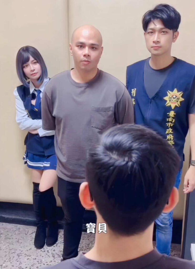 網紅郭鬼鬼與台南警第二分局合作拍勢反詐宣導影片。（記者徐煜勝翻攝）