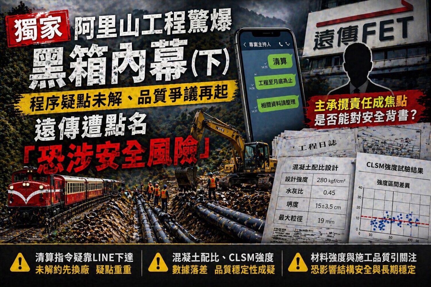 阿里山林鐵光纖建置工程爭議延燒，從履約程序疑點擴大至施工品質與結構安全層級，主承攬單位遭點名，相關安全風險引發外界高度關注。（圖／警政時報專案組）