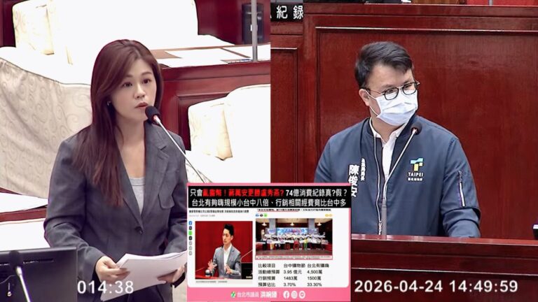 台北市議員洪婉臻質詢時揭「台北有購嗨」亂象。（圖／洪婉臻辦公室提供）