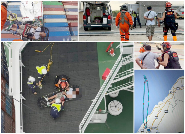 海巡署偵防分署空勤吊掛分隊台中第二小隊成功吊掛救援受傷船員。（圖／海巡署提供）