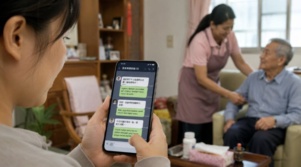 家庭雇主透過軟體與外籍看護即時溝通，讓照護更安心。(圖/業者 提供)