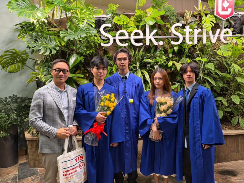 VIS與加拿大哥倫比亞國際學院CIC𢹂手,獨家合作夥伴學校,對接世界頂大之門。圖為VIS執行長黃禮騏與畢業生們。(圖/台北市VIS國際實驗高中 提供)