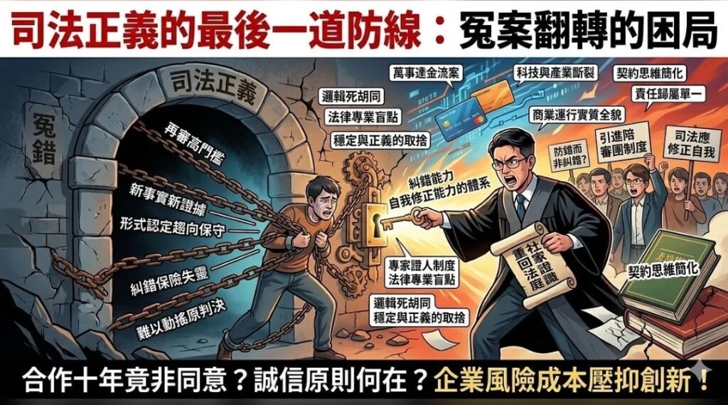 司法正義的最後一道防線 詹晉鑒談再審高門檻：冤案翻轉的困局。(照片／AI合成詹晉鑒提供)