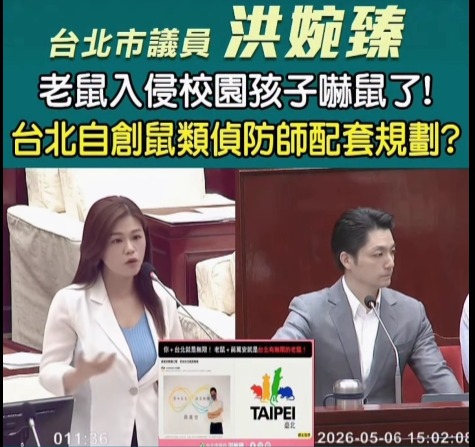 台北市議員洪婉臻質疑市府「鼠類偵防師」政策，配套實施方式不明。（圖／記者鄭元毓翻攝）