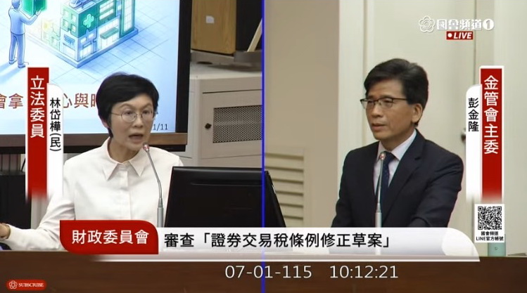 民進黨資深立法委員林岱樺今日在立法院財政委員會質詢金管會主委彭金隆。(圖／國會頻道)