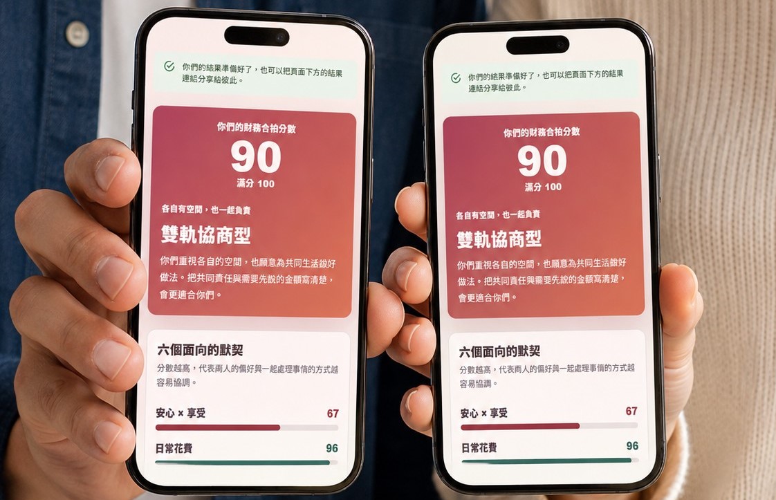 好理家在推「財務合拍指數」 測情侶金錢默契,了解彼此金錢觀。(圖/業者 提供)