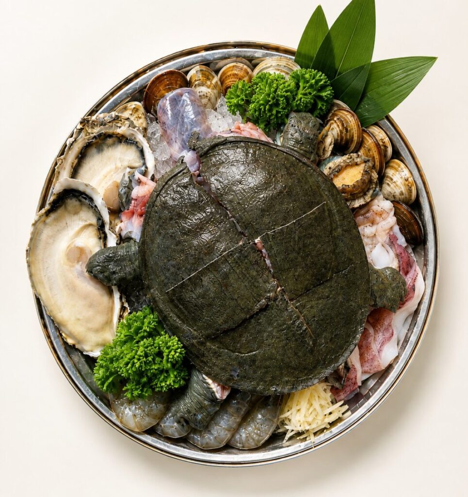 「團團甲魚鍋」選用契作養殖約18個月的甲魚，搭配多款海鮮食材，以涮煮方式呈現甲魚料理新風貌。（圖／立馬吃一鍋提供）
