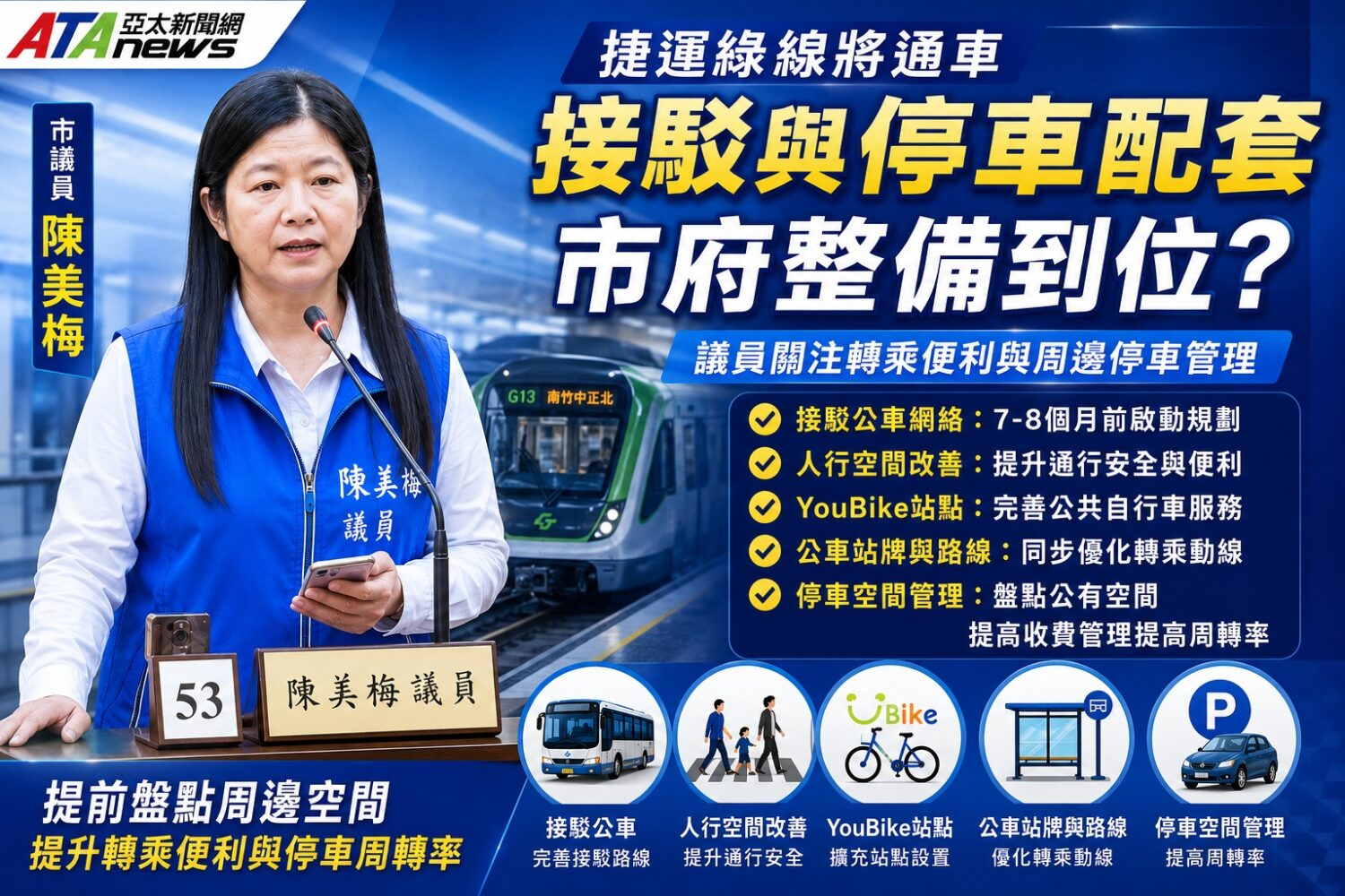 桃捷綠線年底通車在即　市議員陳美梅要求完善接駁停車配套