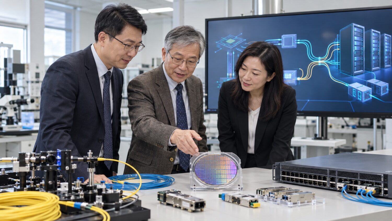薄膜LiNbO3光調製器_晶片測試示意圖。(圖/業者提供AI示意)