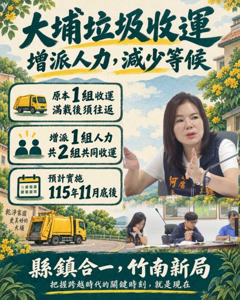 竹南鎮代會主席何秀綿爭取增派垃圾車清運人力，減少民眾久候也降低清潔隊負擔。（圖／何秀綿粉專）