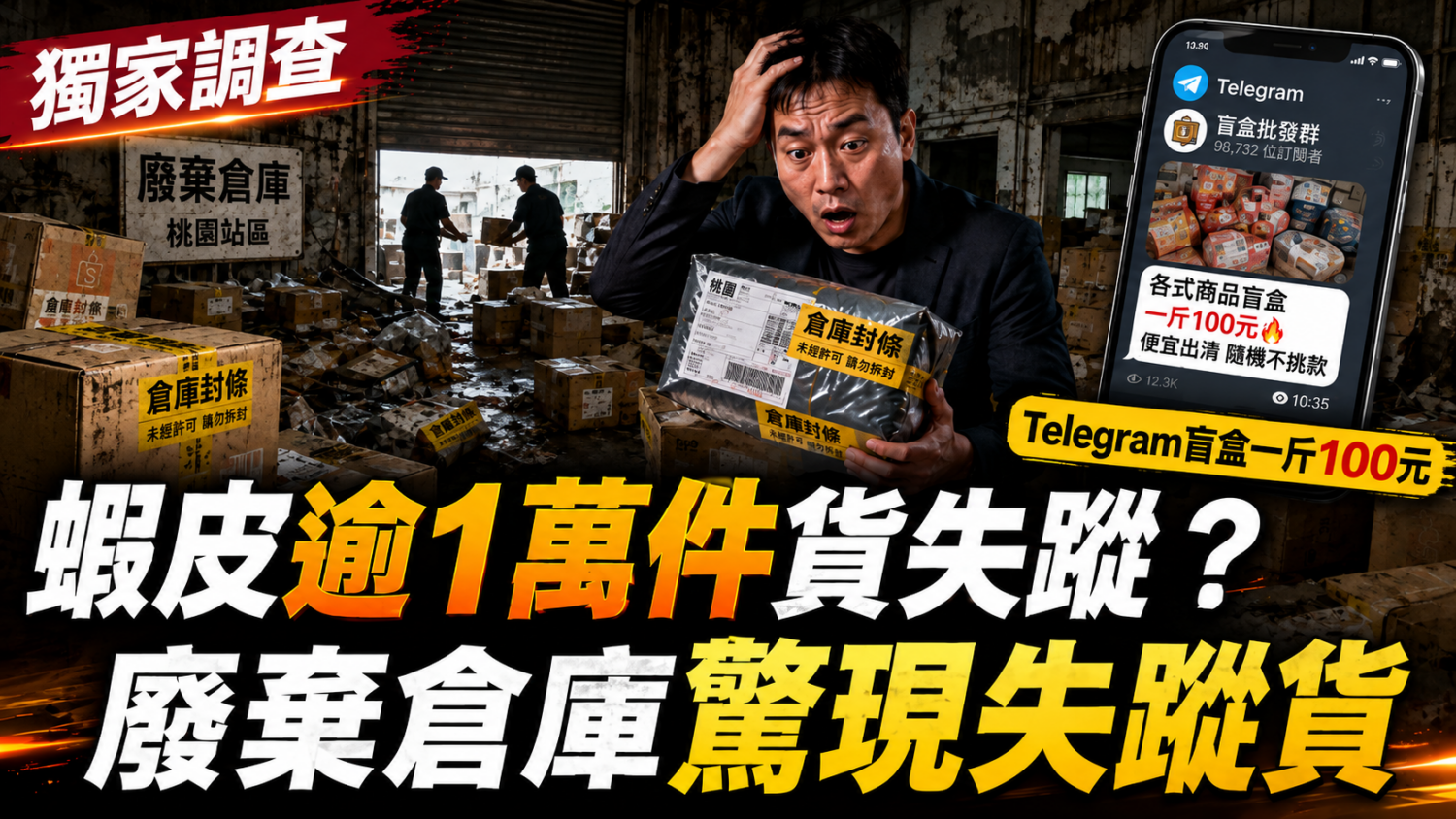 【獨家】蝦皮逾萬件貨品離奇失蹤！「未入庫」說法遭打臉？廢棄倉庫驚現報關行失蹤貨　Telegram「盲盒一斤百元」牽出內鬼疑雲