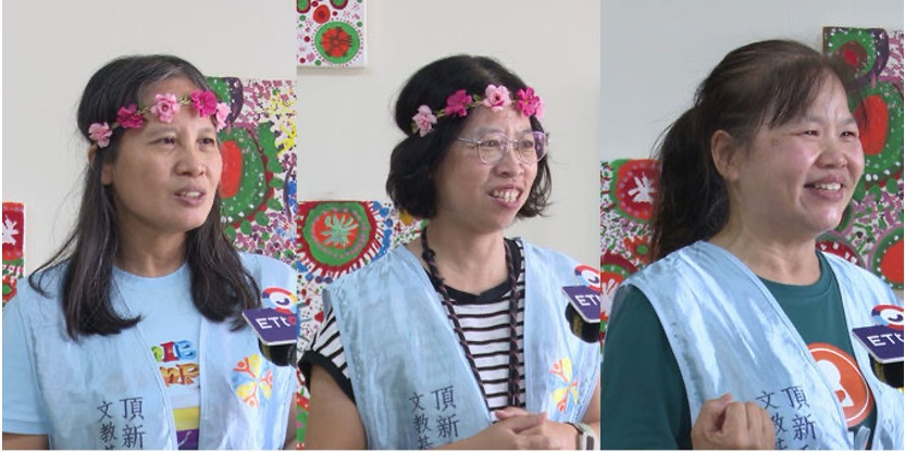 頂新和德志工隊成員黃淑麗(左)、羅玉諠(中)及種子教師蕭秀萍(右)快樂分享志工經驗,體會到「當志工也是一種學習」。(圖/頂新和德文教基金會提供)