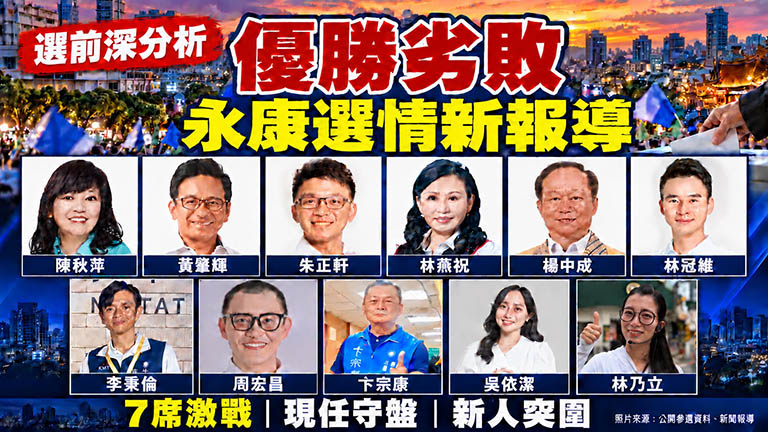 ▲選前深分析 ~ 優勝劣敗？ 永康選情新報導；2026年臺南市議員第七選區（永康區）選情，現任議員與新人競逐11席搶7席。（圖/候選人照片取自臉書及公開資料，亞太新聞編輯部製作）